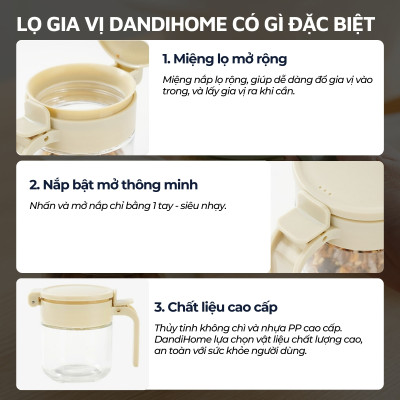 Lọ đựng gia vị, hũ đựng gia vị thủy tinh và nhựa PP DandiHome sang trọng, bền, đẹp, tiện lợi