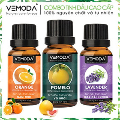 Tinh dầu Xông phòng gồm Combo 3 lọ tinh dầu cao cấp: tinh dầu Oải hương (10ml) + tinh dầu Vỏ bưởi MG (10ml) + tinh dầu Cam tươi (10ml) Vemoda