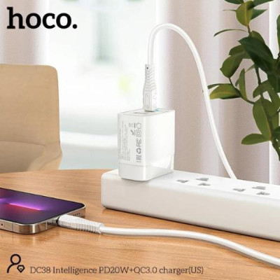 Củ sạc nhanh hoco. DC38 – Hàng Chính Hãng 2 cổng ( USB + Type- C ) 3.1A, PD 20W, Q.C 3.0  hỗ trợ sạc nhanh cho điện thoại
