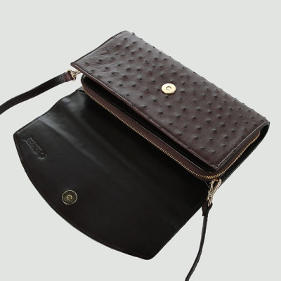 Túi xách nữ da đà điểu Huy Hoàng đeo chéo màu nâu đất HT6433