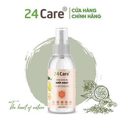 Xịt Phòng Tinh Dầu Bưởi Ngọt Hữu Cơ Organic 24Care 50ML/100ML - Kháng khuẩn - Khử mùi hôi - Đuổi muỗi, côn trùng - Xịt không gian bàn ăn, giúp ăn ngon miệng hơn - Hương thơm thư giãn.