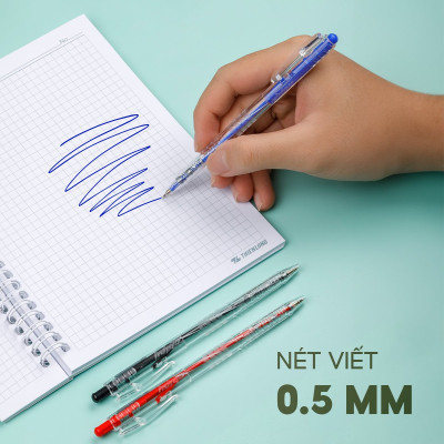 Combo 5/10/20 Bút bi Thiên Long TL-089 ngòi 0.5mm mực xanh đỏ đen dạng bấm cò nơi cầm tay có tiết diện tam giác vừa vặn với tay