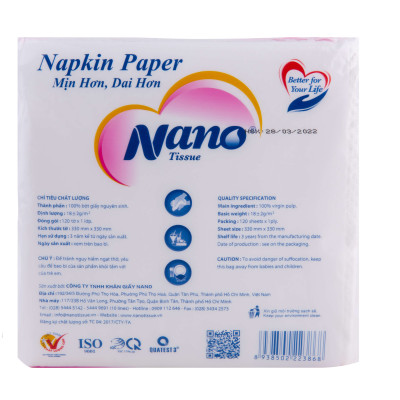 [Mua 10 tặng 1] Khăn giấy rút lụa Nano Napkin 120 tờ, Giấy ăn khô vuông siêu dai cao cấp mềm dai an toàn - Nano Tissue