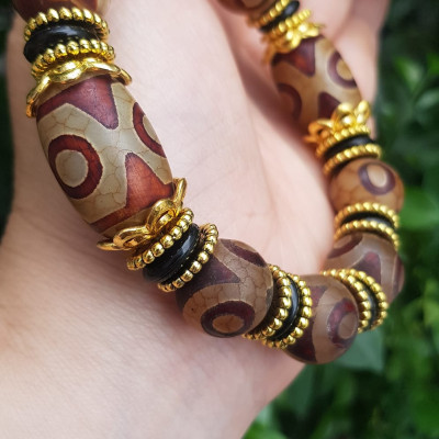 ️Vòng tay nam mã não tây tạng nâu 3 mắt kiểu Size vòng 14mm đẹp Ý nghĩa mang năng lượng tích cực may mắn cát tường cho gia chủ ạ