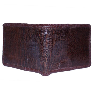 HC2424 - Bóp nam Huy Hoàng da đà điểu trơn đan viền màu nâu đỏ