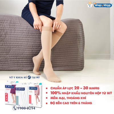Vớ y khoa đùi Hỗ Trợ Điều Trị suy giãn tĩnh mạch chân JOBST Relief chuẩn áp lực 20-30mmHg (đen, kín ngón) (tất y khoa)