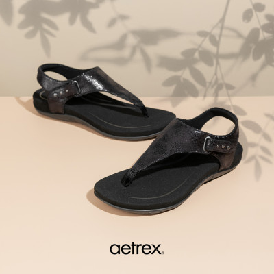 Giày sandal sức khỏe nữ Aetrex Ellie Black - giày quai hậu nâng vòm, đế đệm giảm đau chân