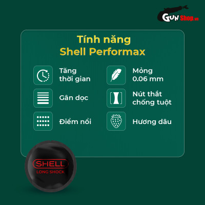 Bao cao su Shell Dino T-rex - Hộp 2 cái - 1 bao nhiều vòng gai, bi nổi lớn + 1 bao Shell Performax