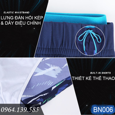 Combo đồ bơi nam giới, set 4,5 chi tiết Quần boxer 2 lớp + Kính bơi anti fog + Mũ + Bịt tai kẹp mũi + Túi đựng, mẫu cao cấp đẹp | BN007