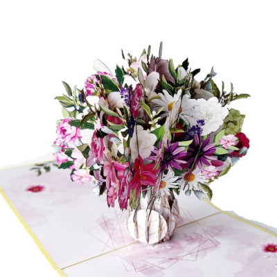 Thiệp 3D Pop Up Bình Hoa Nhiều Màu – Thiệp Hoa Chúc Mừng, Sinh Nhật, Tri Ân, Lãng Mạn, F40