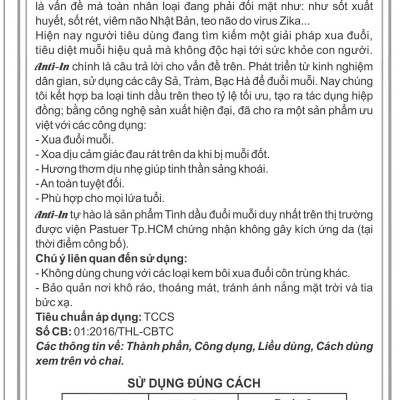 Tinh dầu đuổi muỗi Anti-In 60ml - Sả chanh