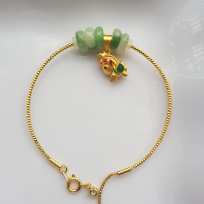 Vòng Tay charm xinh đẹp 5 đồng tiền đá cẩm thạch tự nhiên Đồng tiền Xanh ngọc trắng phối charm chú dê nhỏ may mắn Vòng màu vàng khoen rút xinh Nữ đeo dễ thương ạ