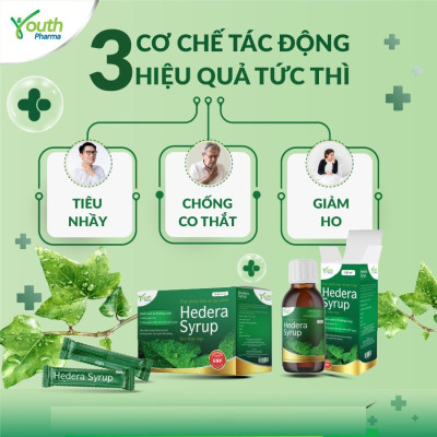 Siro Hedera Syrup Youth Pharma hỗ trợ giảm ho, giảm đờm. Hộp 20 gói (5ml/gói)