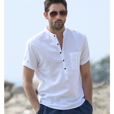 Áo sơ mi nam ngắn tay cổ tàu, áo sơ mi linen, phong cách Hàn Quốc, trang nhã, lịch lãm