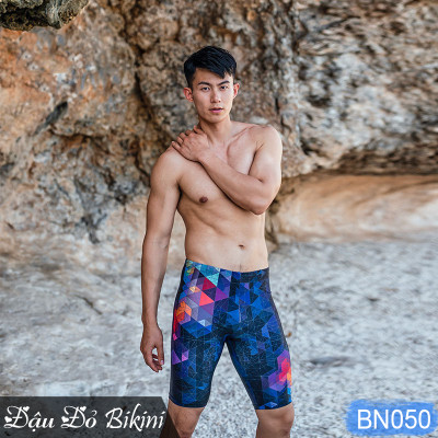 Quần bơi nam cao cấp, dáng lửng ngang gối, mẫu đa màu lập thể cá tính, thun bơi lạnh dày mát mịn co giãn cực tốt | BN050