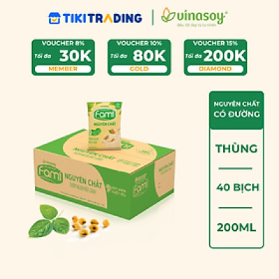 Thùng Sữa đậu nành Vinasoy Fami nguyên chất (200ml x 40 Bịch)