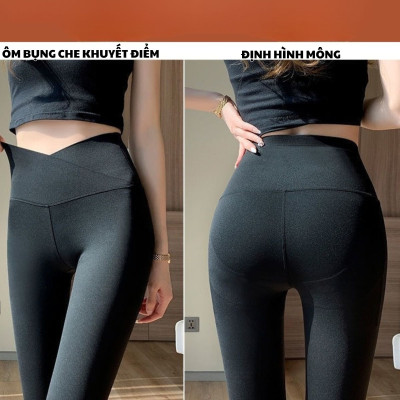 Quần Legging Cạp Cao Chéo Lót Lông Mùa Đông Nâng Ôm Mông Dấu Bụng được may bang tay Hàng Loại 1 KALAA