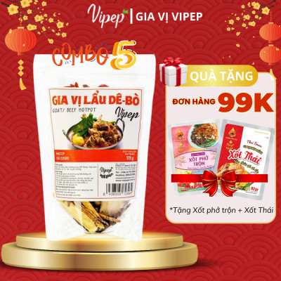 Combo 5 gói gia vị nấu lẩu bò, dê Vipep 115g - gia vị ninh hầm quý hiếm (kỷ tử, đại táo, hạt sen, hoài sơn, đảng sâm..)