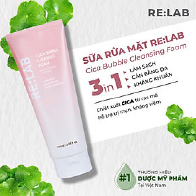 Sửa rửa mặt RE:LAB cica bubble cleansing foam120ml sạch dầu giảm thâm sáng da, giảm mụn, cân bằng PH trên da