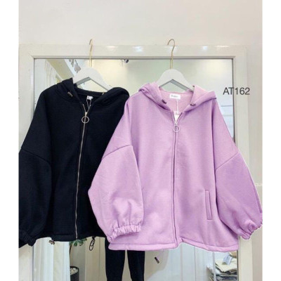 ÁO KHOÁC HOODIE UNISEX FORM RỘNG NỈ KÉO KHÓA DÂY RÚT