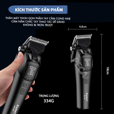Tông đơ cắt tóc chuyên nghiệp Kemei KM-1858 lưỡi cắt mạ carbon công suất 10W điều chỉnh 5 mức tốc độ - Hàng chính hãng