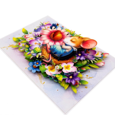Thiệp 3D Chuột Con Ngủ Trong Vườn Hoa – Thiệp Pop Up Dễ Thương, Độc Đáo Tặng Sinh Nhật, Lễ Tình Nhân, Ngày Quốc Tế Thiếu Nhi, F59