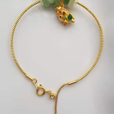 Vòng Tay charm xinh đẹp 5 đồng tiền đá cẩm thạch tự nhiên Đồng tiền Xanh ngọc trắng phối charm chú dê nhỏ may mắn Vòng màu vàng khoen rút xinh Nữ đeo dễ thương ạ