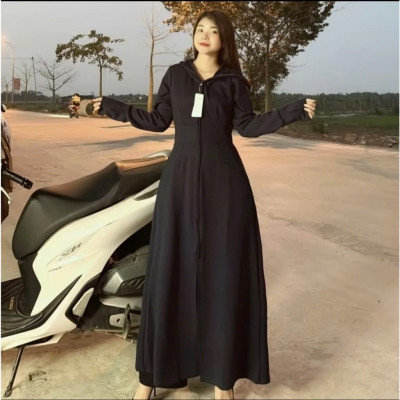 Áo khoác chống nắng nữ toàn thân 2 lớp cao cấp mũ trùm đầu tay xỏ ngón UPF50+ Size XL 53-66kg Vải Umi Cotton Co Dãn 4 Chiều Dày Dặn Làm Mát | Thời Trang | Đa Dụng