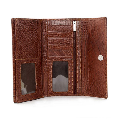 Bóp nữ vân cá sấu Huy Hoàng vân nhỏ 3 gấp màu da, đen, nâu HC3148-49-50