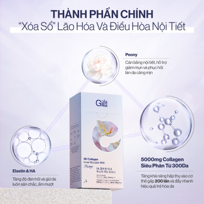 NƯỚC UỐNG COLLAGEN GILAA SIÊU PHÂN TỬ 300DA GILAA KẾT HỢP PEONY TRẺ HÓA CÂN BẰNG NỘI TIẾT (20g x 15 gói)