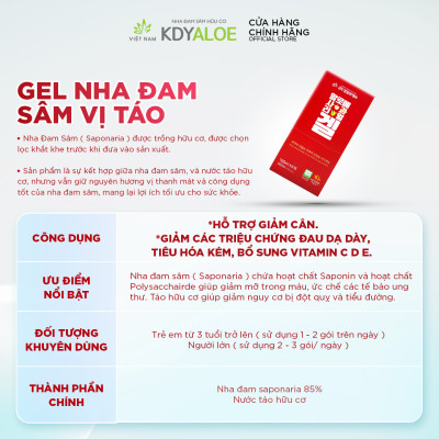 NƯỚC NHA ĐAM SÂM TÁO HỮU CƠ HỘP 30 GÓI HỖ TRỢ TIÊU HÓA