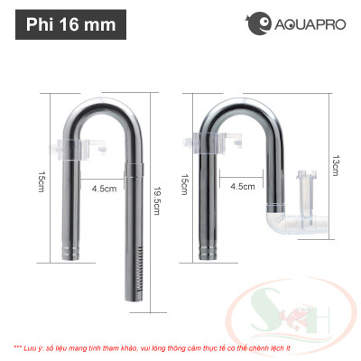 Bộ in out inox Aquapro Mini Skimmer 12, 16 mm hút lọc váng nano bể thủy sinh cá tép cảnh