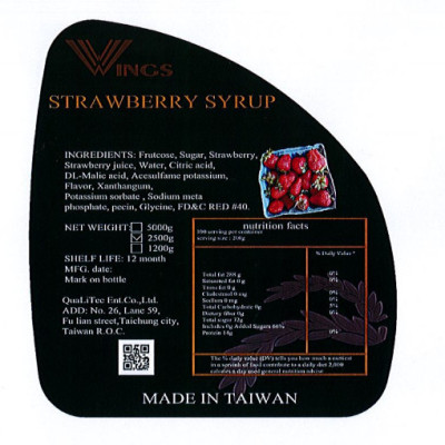 Si rô hương vị dâu tây Wings dùng pha chế Coffee, Iced tea, Milkshakes, Cocktails, Soda ... trọng lượng 2,5 kg