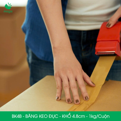 BK4B - 12 cuộn băng keo đục 1kg, khổ 4.8cm lõi nhựa - Băng dính đóng hàng, băng keo khổ lớn