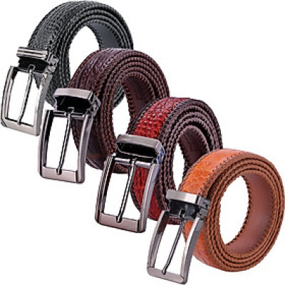 HJ4276-77-78-79 Dây nịt nam da cá sấu Huy Hoàng đan viền đầu kim màu Đen, nâu đất, nâu đỏ, vàng bò