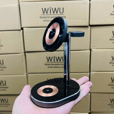 DOCK SẠC KHÔNG DÂY 15W WIWU LIGHT SHADOW 3IN1 WI-W003 CHO ĐIỆN THOẠI, ĐỒNG HỒ, TAI AIRPODS LÀM BẰNG HỢP KIM NHÔM + Acrylic Mờ - HÀNG CHÍNH HÃNG