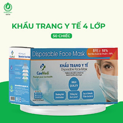 Khẩu trang y tế CAEMEDI 4 lớp Xanh cao cấp, kháng khuẩn, lọc bụi bẩn đạt chuẩn BFE, FDA xuất khẩu Châu Âu - Hộp 50 cái