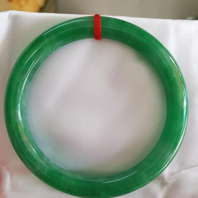 Vòng tay Nam Nữ đá Cẩm Thạch Đậu Lý QC 65mm x chột 10mm Vòng màu xanh đậm Anh Chị tay to Cân Nặng 75kg - 85kg đeo ạ