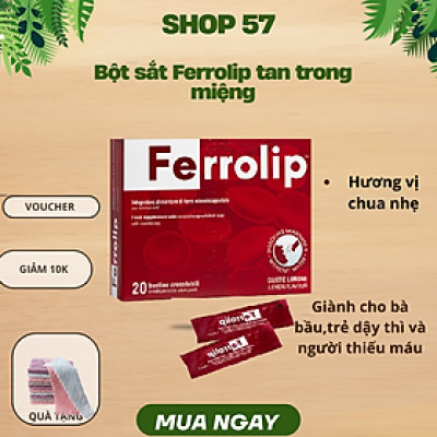Sắt Bột Buccal Tan Ngay Trong Miệng Ferrolip ( hộp 20 gói) dự phòng thiếu máu cho người lớn, mẹ bầu