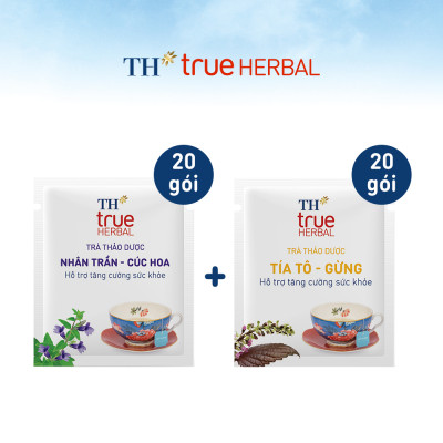 Bộ 2 hộp trà thảo dược TH true HERBAL Nhân trần – Cúc hoa & Trà Tía tô – Gừng (40 gói)