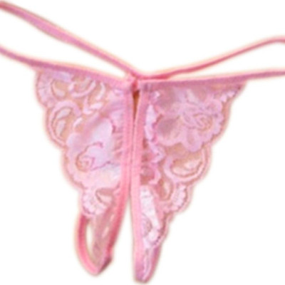 Bộ đồ lót ren xuyên thấu 2 mảnh áo con + Quần lọt khe - Màu hồng