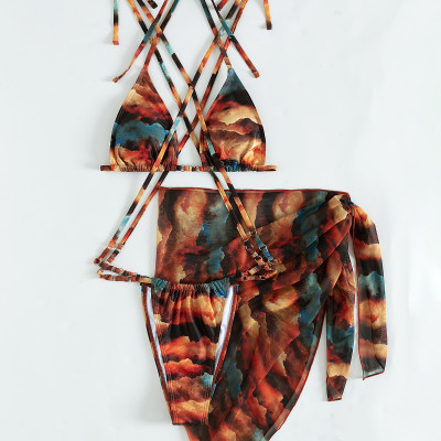 Set Bikini 3 món áo ngực quần tam giác kèm khăn quấn