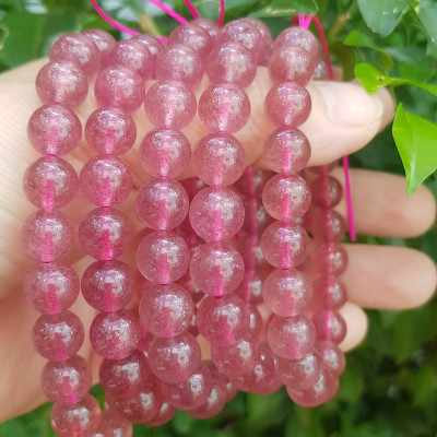 Vòng tay đá Thạch anh dâu hồng tự nhiên Size hạt 9mm xinh xắn hợp Nữ mệnh hỏa mệnh thổ đeo may mắn tài lộc trẻ trung xinh xắn tay ạ