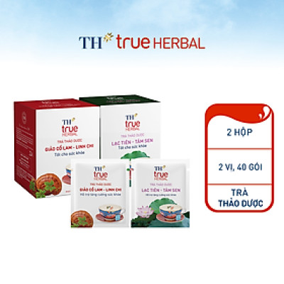 Bộ 2 hộp trà thảo dược  TH true HERBAL Giảo cổ lam – Linh chi & Trà Lạc tiên – Tâm sen (40 gói)