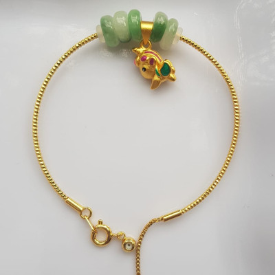 Vòng Tay charm xinh đẹp 5 đồng tiền đá cẩm thạch tự nhiên Đồng tiền Xanh ngọc trắng phối charm chú dê nhỏ may mắn Vòng màu vàng khoen rút xinh Nữ đeo dễ thương ạ