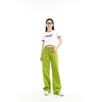 DOTTIE - Quần jeans dài ống rộng nữ xanh mạ Q0282