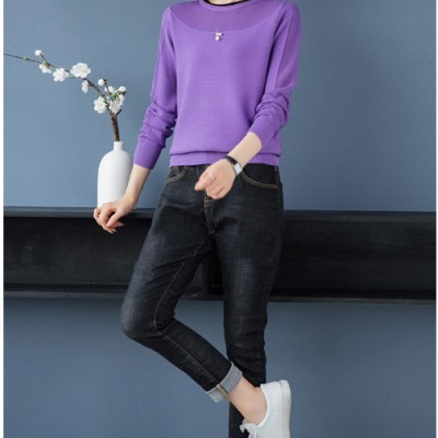 Áo len nữ dài tay cổ phối màu mẫu mới phong cách Hàn Quốc al18