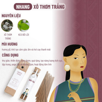 Nhang Thủ Công Xô Thơm Trắng 3 Lành Hộp 30 Que 100 % Tự Nhiên Tặng Kèm Đế Chăm Không Hóa Chất Xông Thơm