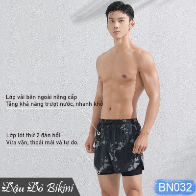 Bộ bơi nam quần 2 lớp trẻ trung nam tính thời trang, đồ bơi đồ tập kín đáo chống lộ, chất thoáng khí nhanh khô, áo thun bơi co giãn tốt, có size lớn | BN032