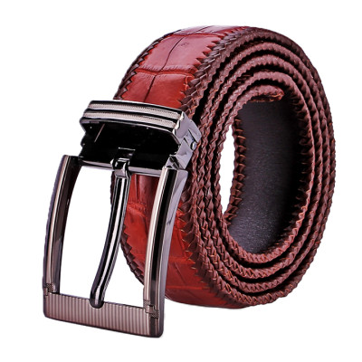 HC4294-95-96-97 - Thắt lưng nam da cá sấu Huy Hoàng đan viền 4P đầu kim màu đen, nâu đất, nâu đỏ, vàng bò